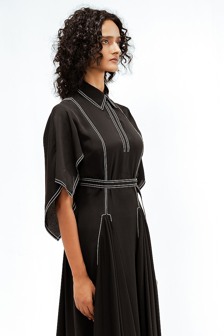 Black Viscose Handkerchief Midi Vacation Dress by LEH STUDIOS at Pernia's Pop Up Shop
