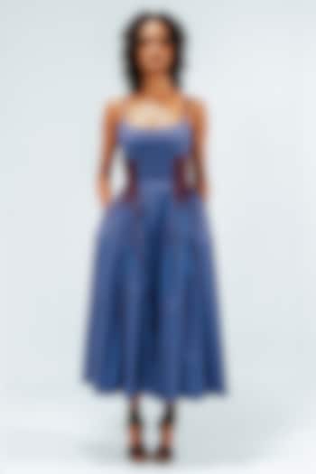 Blue & Plum Cotton Striped Strappy Midi Vacation Dress by Leh at Pernia's Pop Up Shop