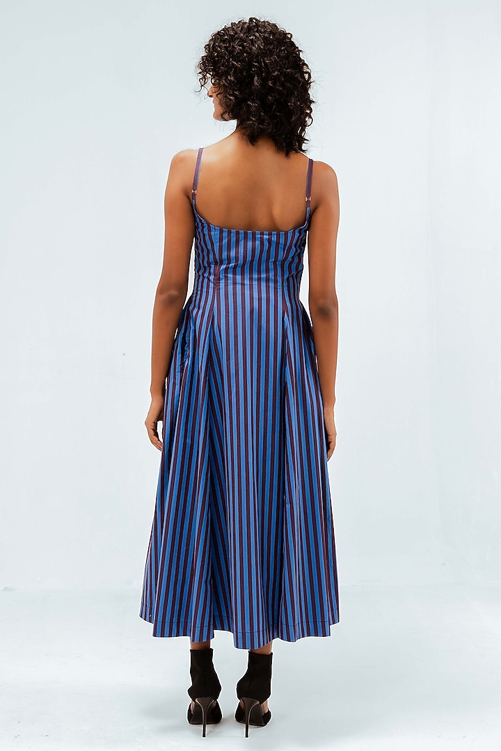 Blue & Plum Cotton Striped Strappy Midi Vacation Dress by LEH STUDIOS at Pernia's Pop Up Shop