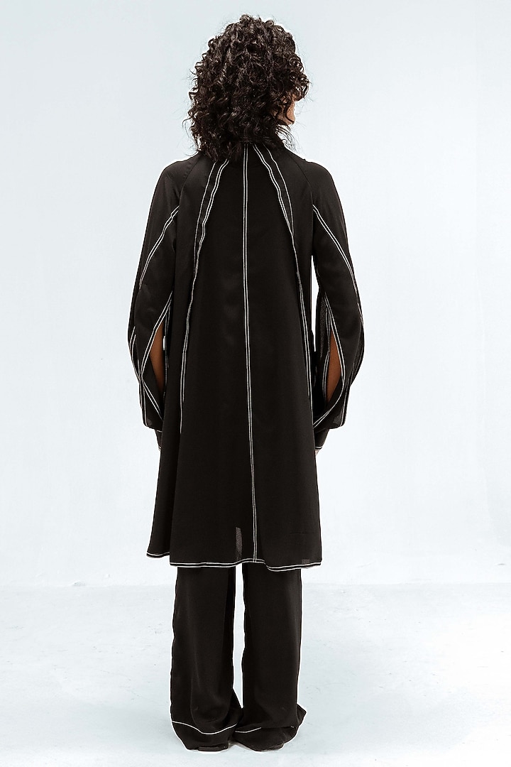 Black Viscose Open-Slit Co-Ord Set by LEH STUDIOS at Pernia's Pop Up Shop