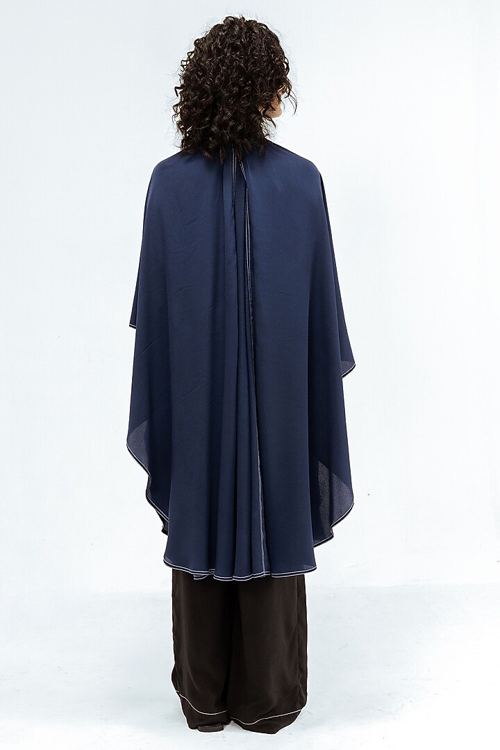 Navy Blue & Black Viscose Open-Slit Tunic Set by LEH STUDIOS at Pernia's Pop Up Shop