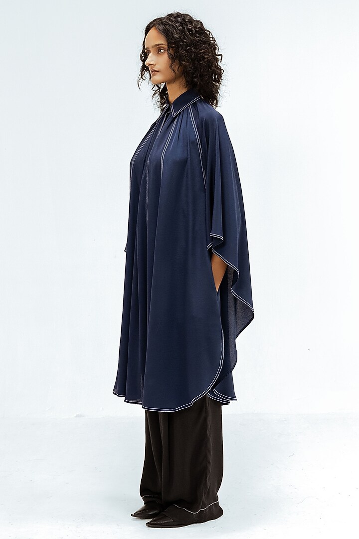 Navy Blue & Black Viscose Open-Slit Tunic Set by LEH STUDIOS at Pernia's Pop Up Shop