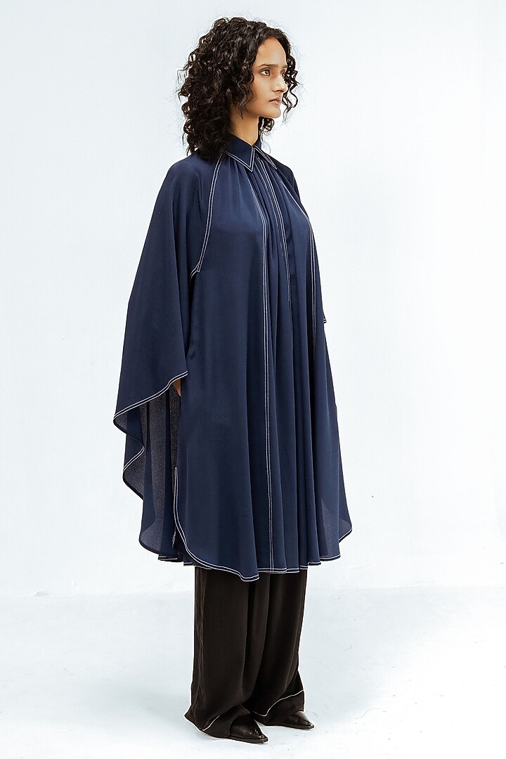 Navy Blue & Black Viscose Open-Slit Tunic Set by LEH STUDIOS at Pernia's Pop Up Shop