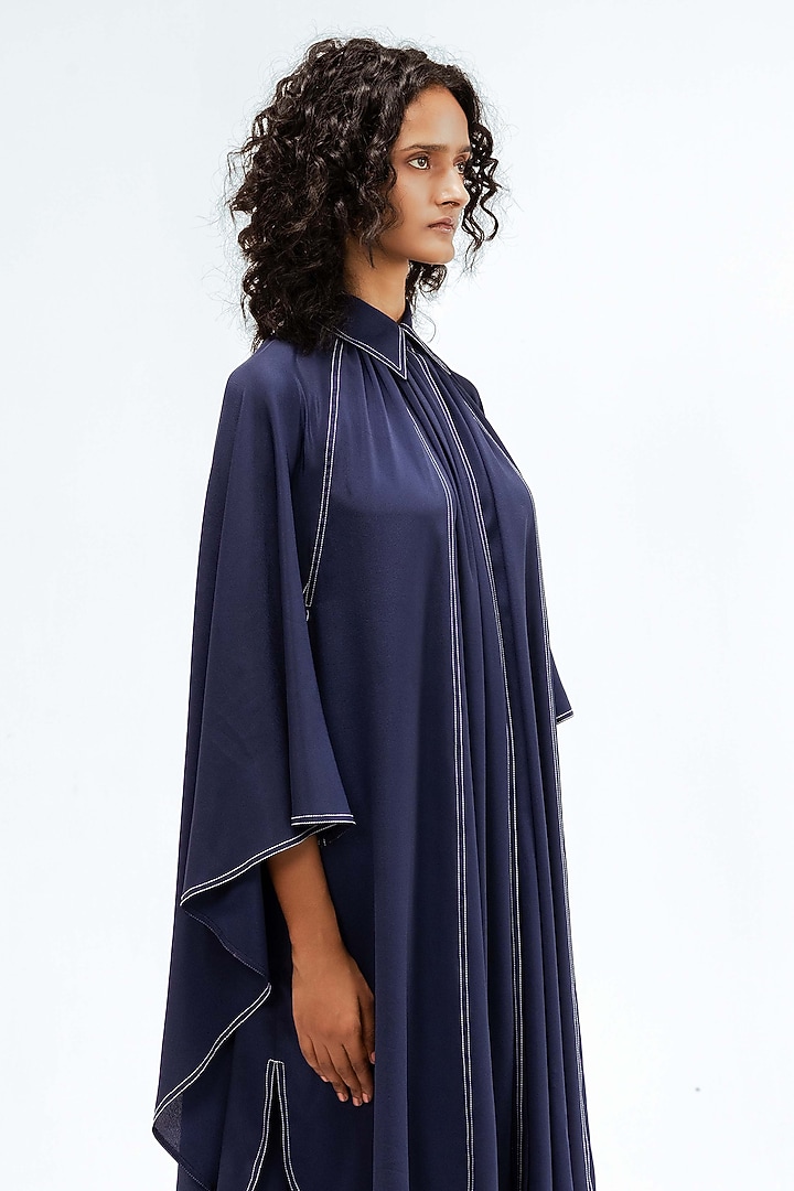 Navy Blue & Black Viscose Open-Slit Tunic Set by LEH STUDIOS at Pernia's Pop Up Shop
