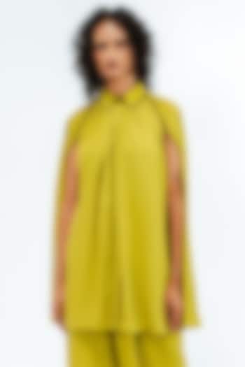 Citrus Green & Black Viscose Cape-Style Shirt by LEH STUDIOS at Pernia's Pop Up Shop