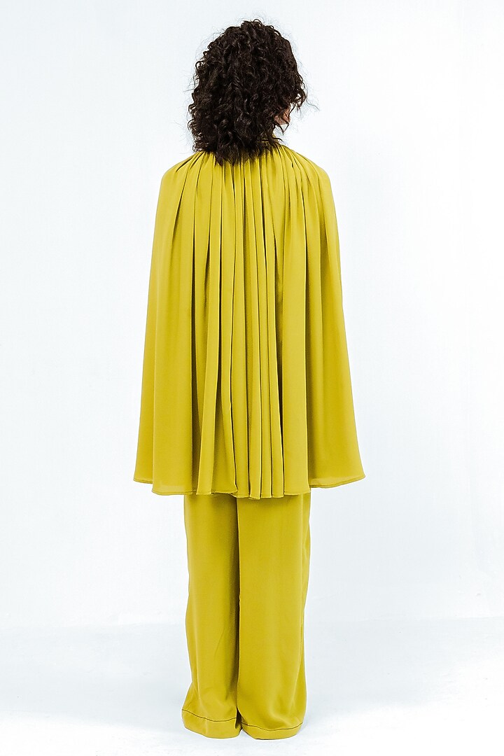 Citrus Green & Black Viscose Cape-Style Shirt by LEH STUDIOS at Pernia's Pop Up Shop