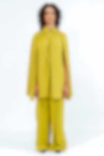 Citrus Green & Black Polyester Wide-Leg Pants by Leh at Pernia's Pop Up Shop