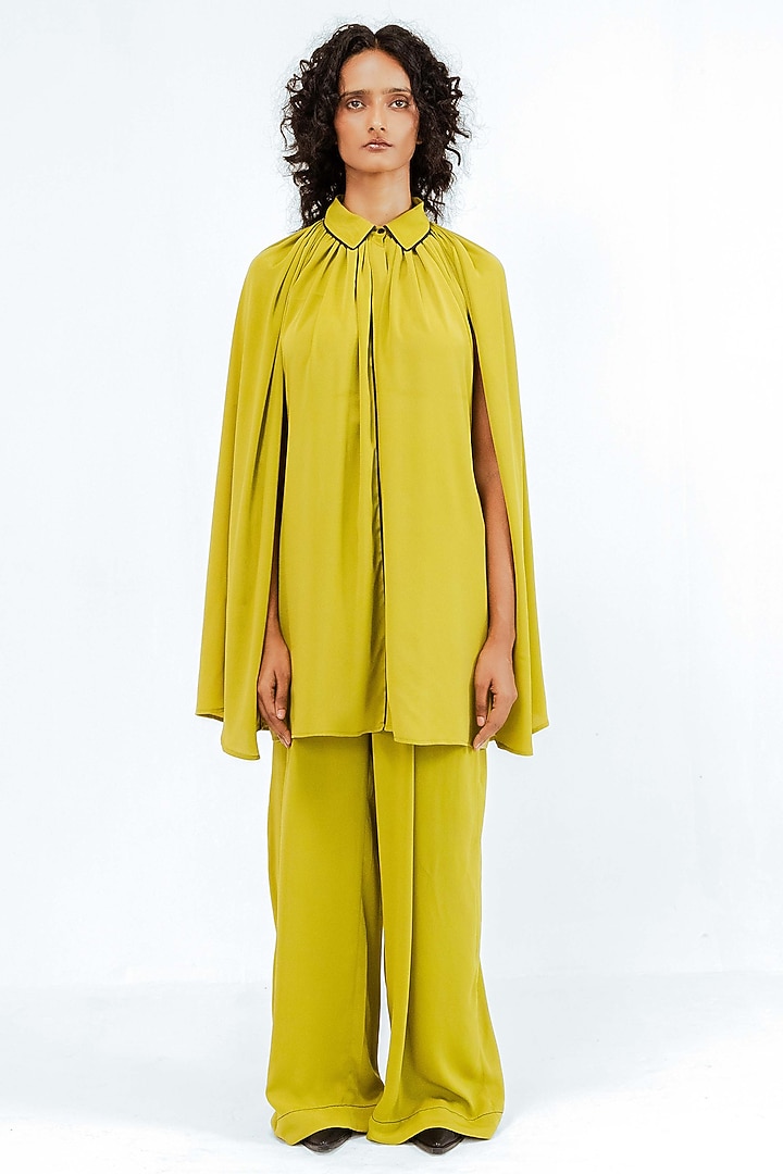 Citrus Green & Black Polyester Wide-Leg Pants by Leh at Pernia's Pop Up Shop