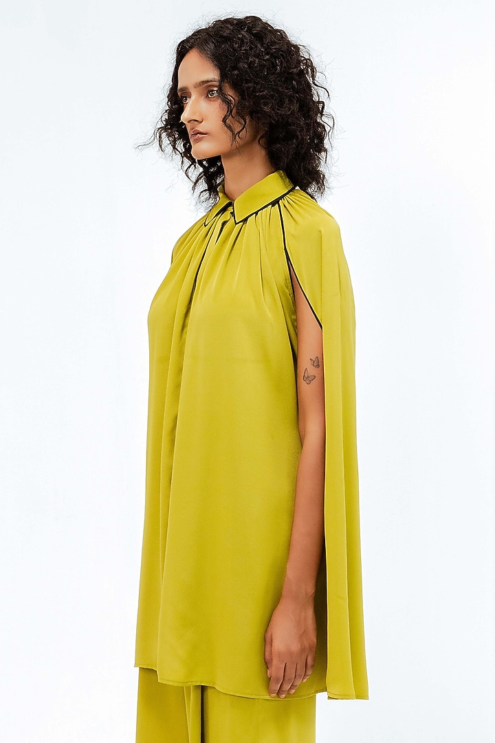 Citrus Green & Black Polyester Co-Ord Set by LEH STUDIOS at Pernia's Pop Up Shop