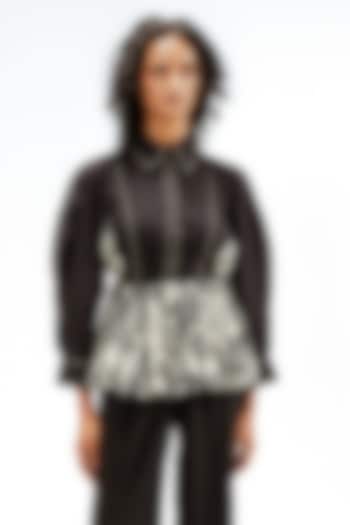 Black & Beige Cotton Floral Printed Structured Top by Leh at Pernia's Pop Up Shop