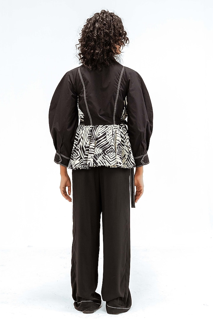Black & Beige Cotton Floral Printed Structured Top by LEH STUDIOS at Pernia's Pop Up Shop