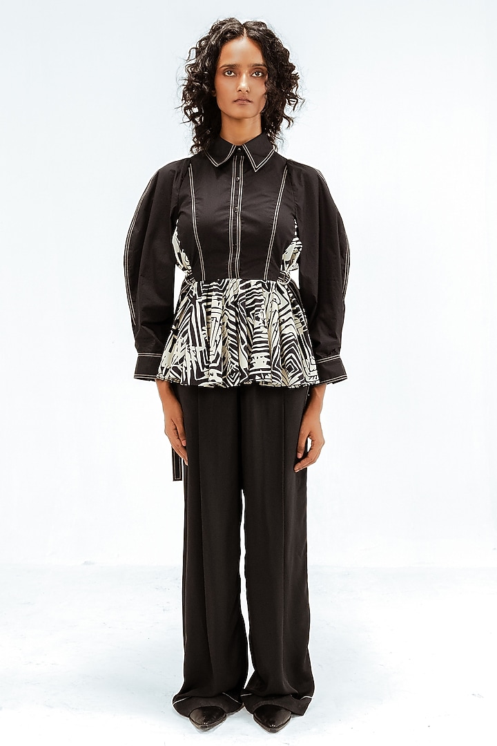 Black & Beige Cotton Floral Printed Structured Top by LEH STUDIOS at Pernia's Pop Up Shop