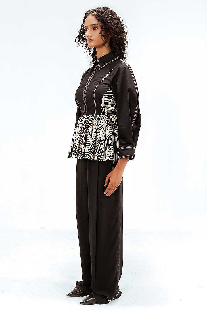 Black & Beige Cotton Floral Printed Structured Top by LEH STUDIOS at Pernia's Pop Up Shop