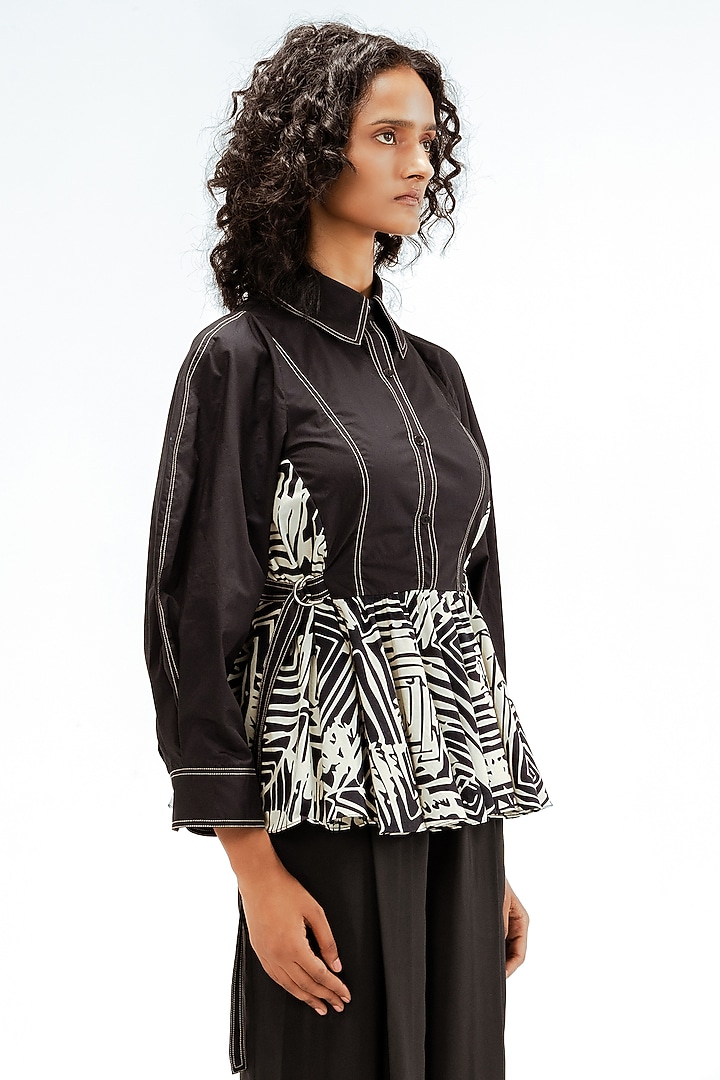 Black & Beige Cotton Floral Printed Structured Top by LEH STUDIOS at Pernia's Pop Up Shop