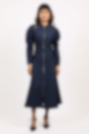 Blue Cotton Zipper Midi Vacation Dress by Leh at Pernia's Pop Up Shop