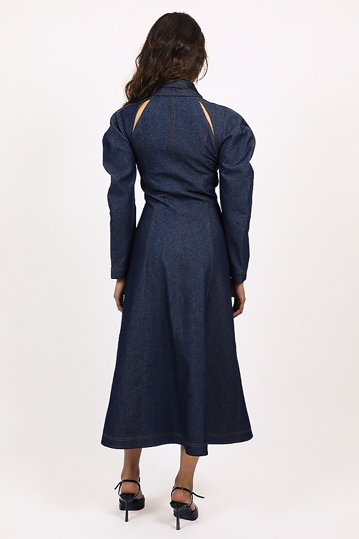 Blue Cotton Zipper Midi Vacation Dress by LEH STUDIOS at Pernia's Pop Up Shop