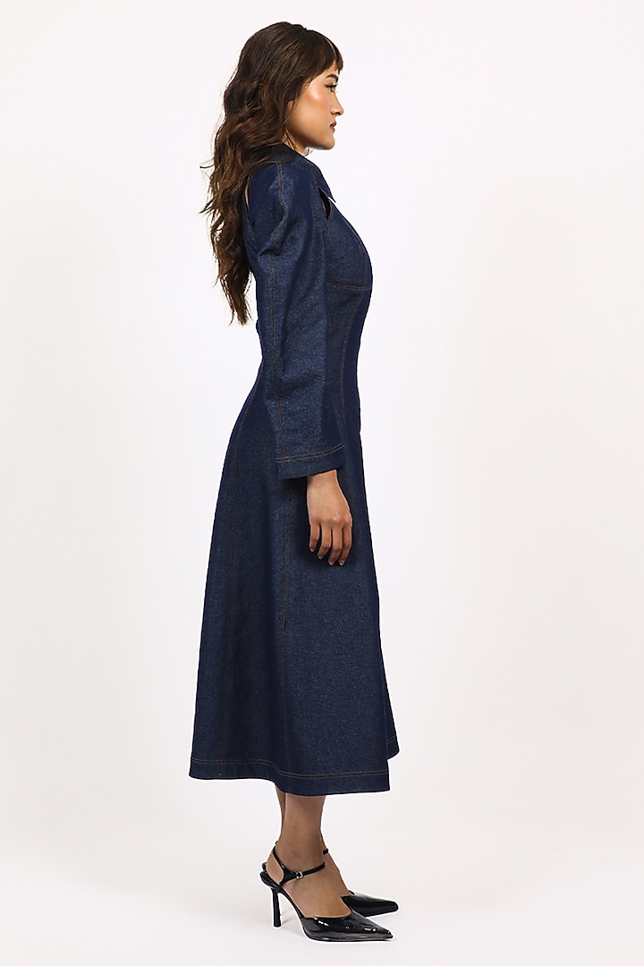 Blue Cotton Zipper Midi Vacation Dress by LEH STUDIOS at Pernia's Pop Up Shop