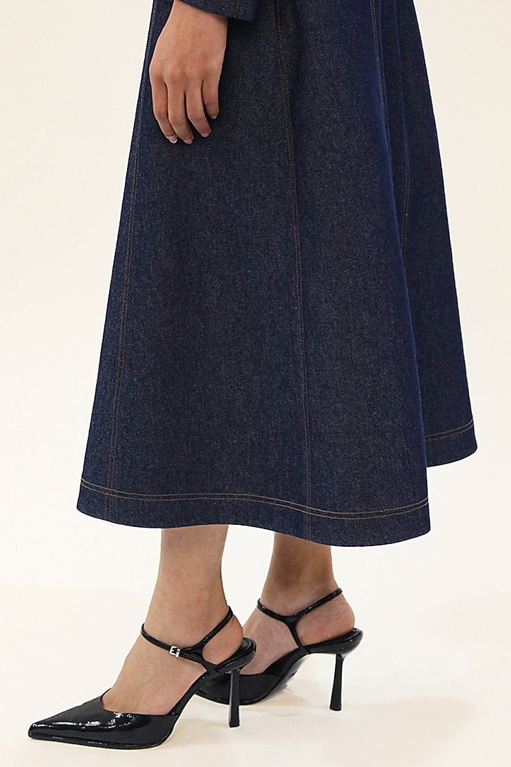 Blue Cotton Zipper Midi Vacation Dress by LEH STUDIOS at Pernia's Pop Up Shop