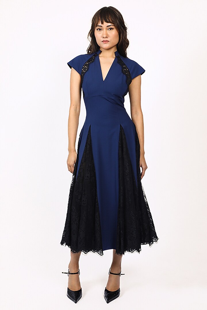 Navy Blue Viscose Midi Vacation Dress by Leh at Pernia's Pop Up Shop