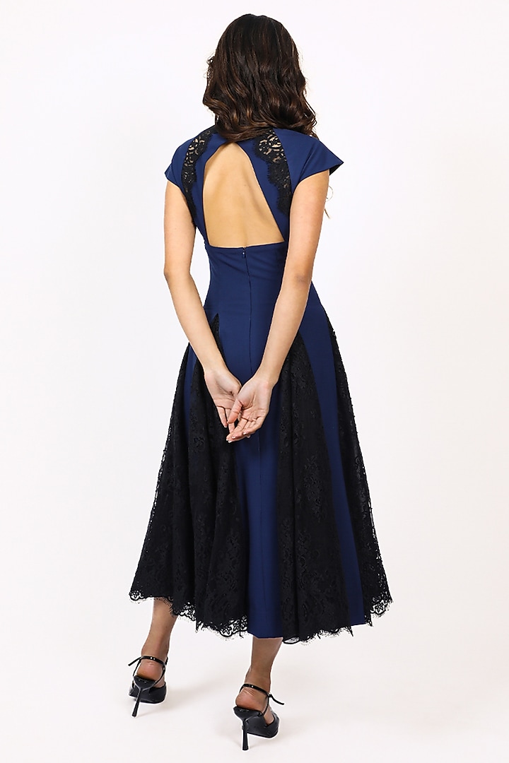 Navy Blue Viscose Midi Vacation Dress by LEH STUDIOS at Pernia's Pop Up Shop