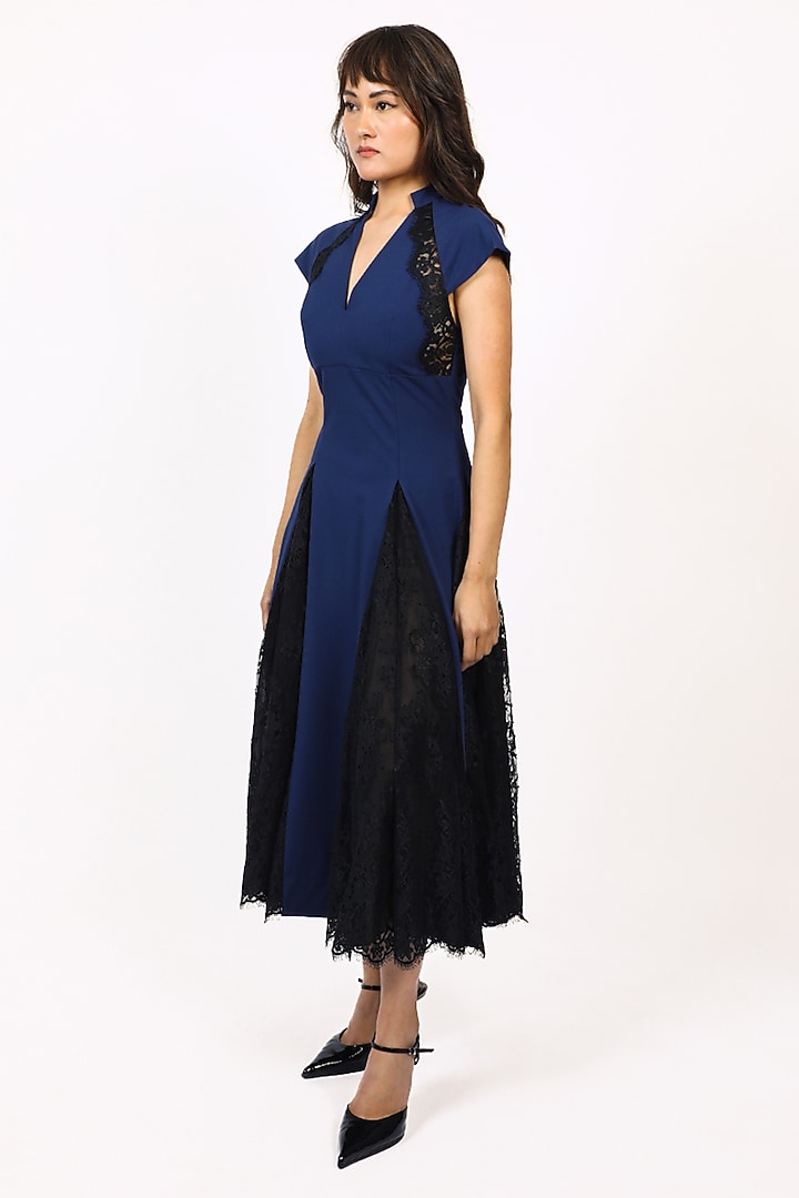 Navy Blue Viscose Midi Vacation Dress by LEH STUDIOS at Pernia's Pop Up Shop