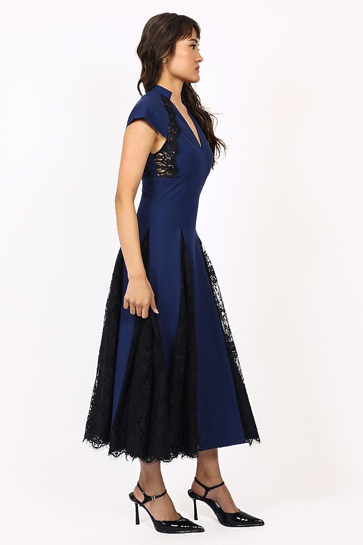 Navy Blue Viscose Midi Vacation Dress by LEH STUDIOS at Pernia's Pop Up Shop