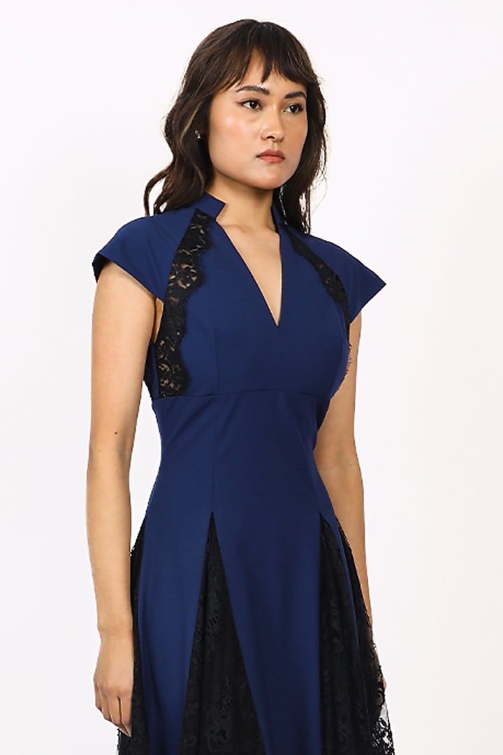 Navy Blue Viscose Midi Vacation Dress by LEH STUDIOS at Pernia's Pop Up Shop