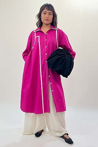 Fuchsia Cotton Maxi Shirt Dress by LEH STUDIOS