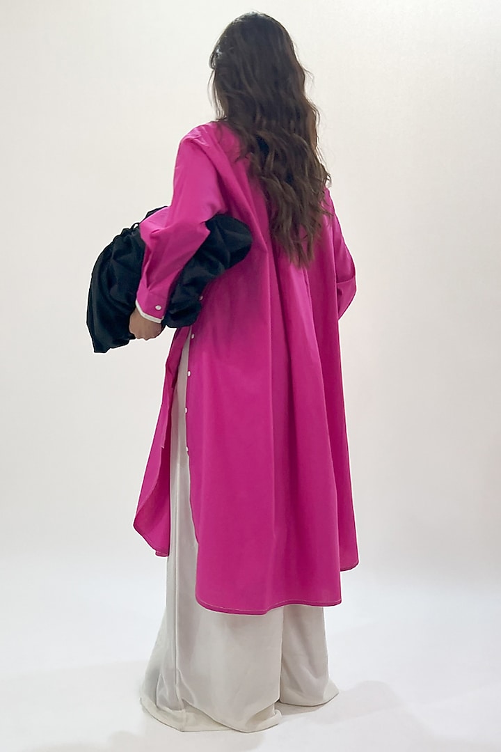 Fuchsia Cotton Maxi Vacation Shirt Dress by LEH STUDIOS at Pernia's Pop Up Shop