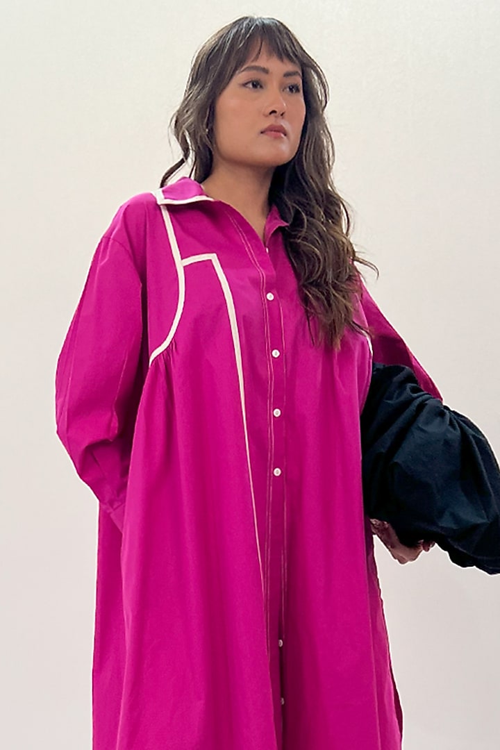 Fuchsia Cotton Maxi Vacation Shirt Dress by LEH STUDIOS at Pernia's Pop Up Shop