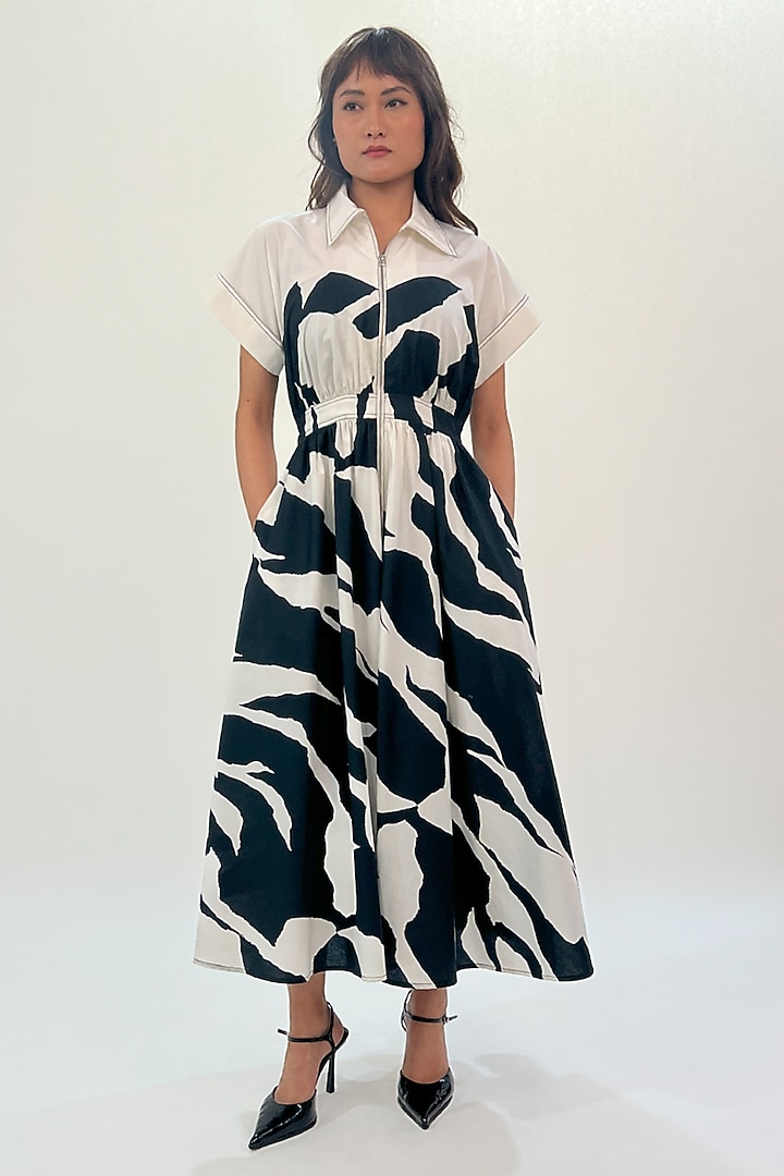 Black & White Cotton Abstract Printed Maxi Vacation Dress by LEH STUDIOS at Pernia's Pop Up Shop