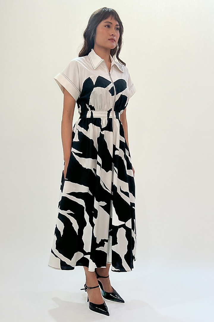 Black & White Cotton Abstract Printed Maxi Vacation Dress by LEH STUDIOS at Pernia's Pop Up Shop