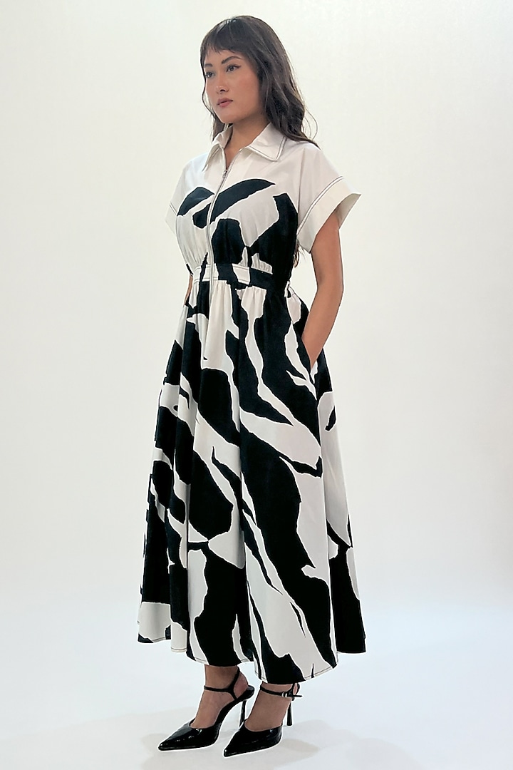 Black & White Cotton Abstract Printed Maxi Vacation Dress by LEH STUDIOS at Pernia's Pop Up Shop