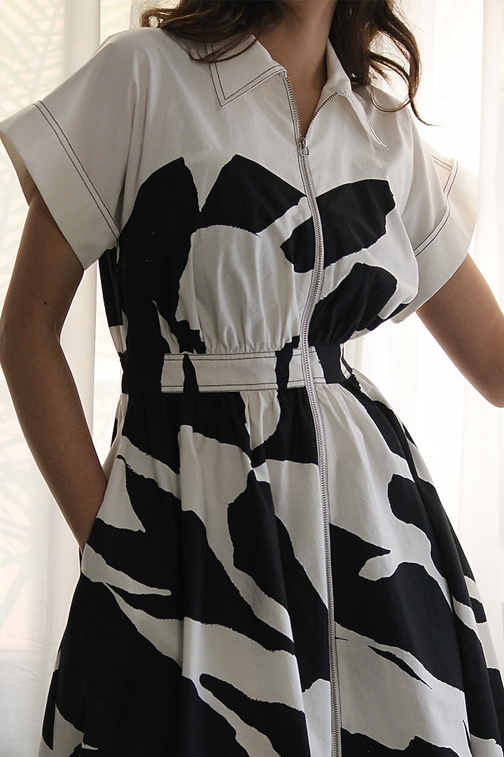 Black & White Cotton Abstract Printed Maxi Vacation Dress by LEH STUDIOS at Pernia's Pop Up Shop