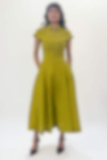 Green Linen Panelled Maxi Vacation Dress by Leh at Pernia's Pop Up Shop