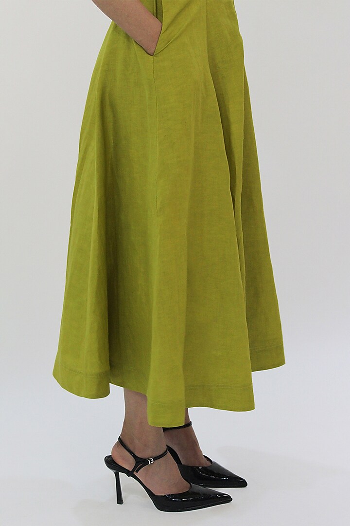 Green Linen Panelled Maxi Vacation Dress by LEH STUDIOS at Pernia's Pop Up Shop