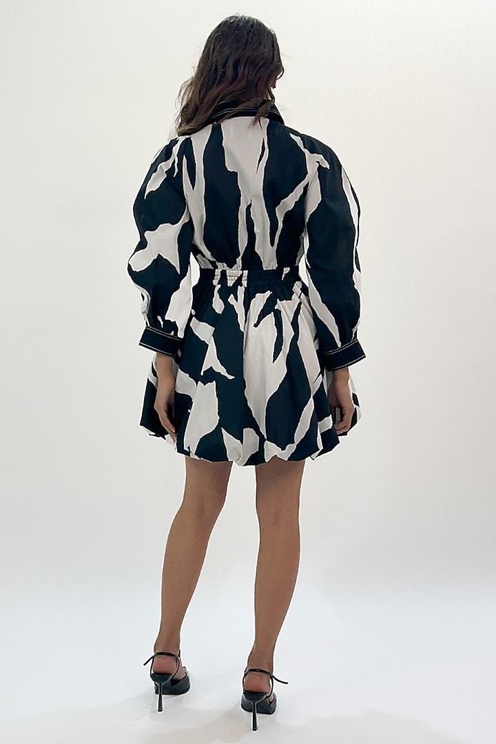Black & White Cotton Abstract Printed Bubble Mini Vacation Dress by LEH STUDIOS at Pernia's Pop Up Shop