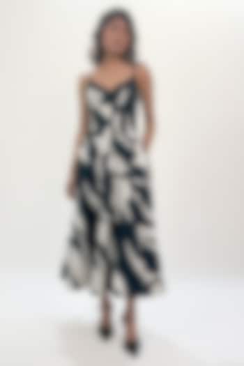 Black & White Cotton Abstract Printed Strappy Maxi Vacation Dress by LEH STUDIOS at Pernia's Pop Up Shop