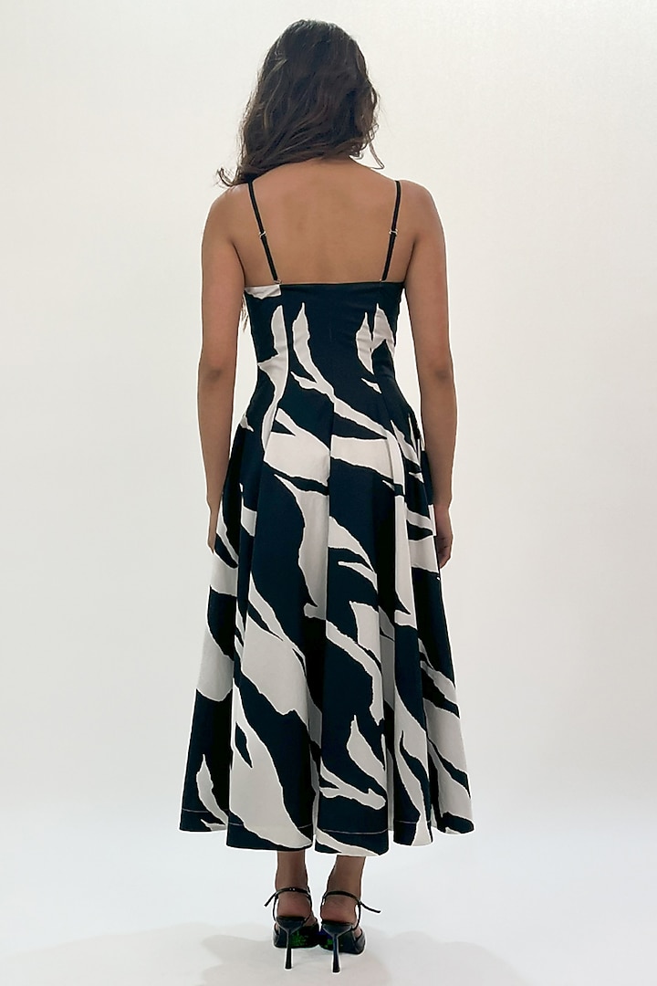 Black & White Cotton Abstract Printed Strappy Maxi Vacation Dress by LEH STUDIOS at Pernia's Pop Up Shop