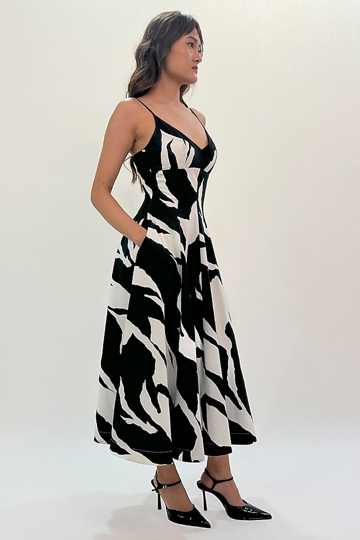Black & White Cotton Abstract Printed Strappy Maxi Vacation Dress by LEH STUDIOS at Pernia's Pop Up Shop