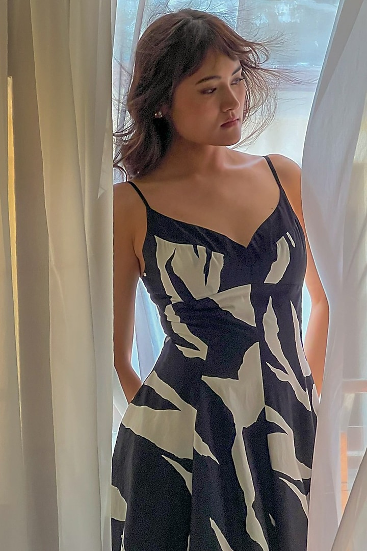 Black & White Cotton Abstract Printed Strappy Maxi Vacation Dress by LEH STUDIOS at Pernia's Pop Up Shop