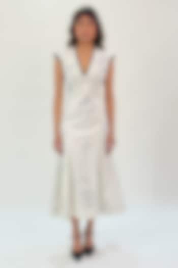 White Cotton Sequins Embellished Backless Maxi Vacation Dress by LEH STUDIOS at Pernia's Pop Up Shop