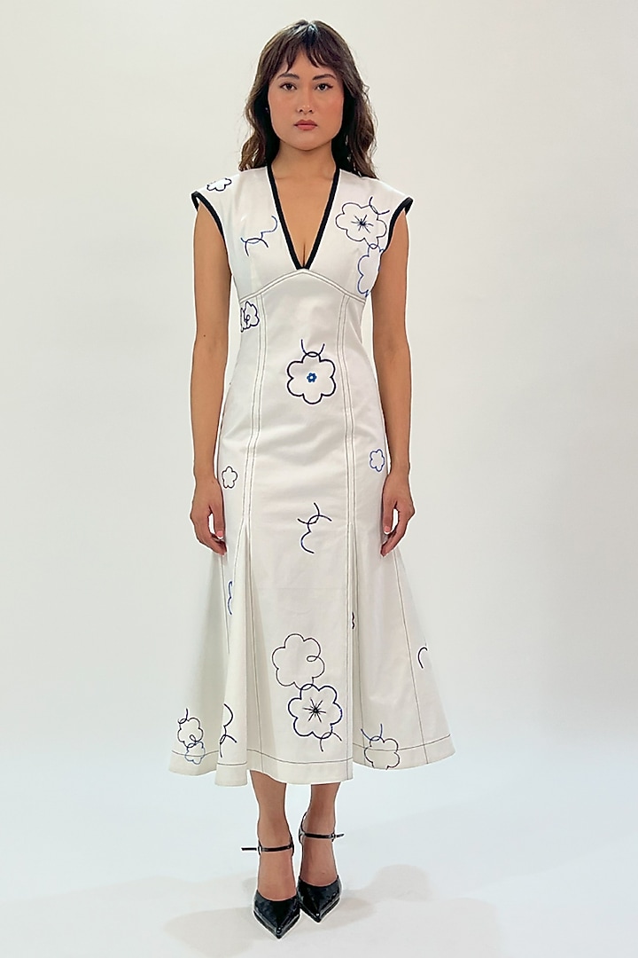 White Cotton Sequins Embellished Backless Maxi Vacation Dress by LEH STUDIOS at Pernia's Pop Up Shop