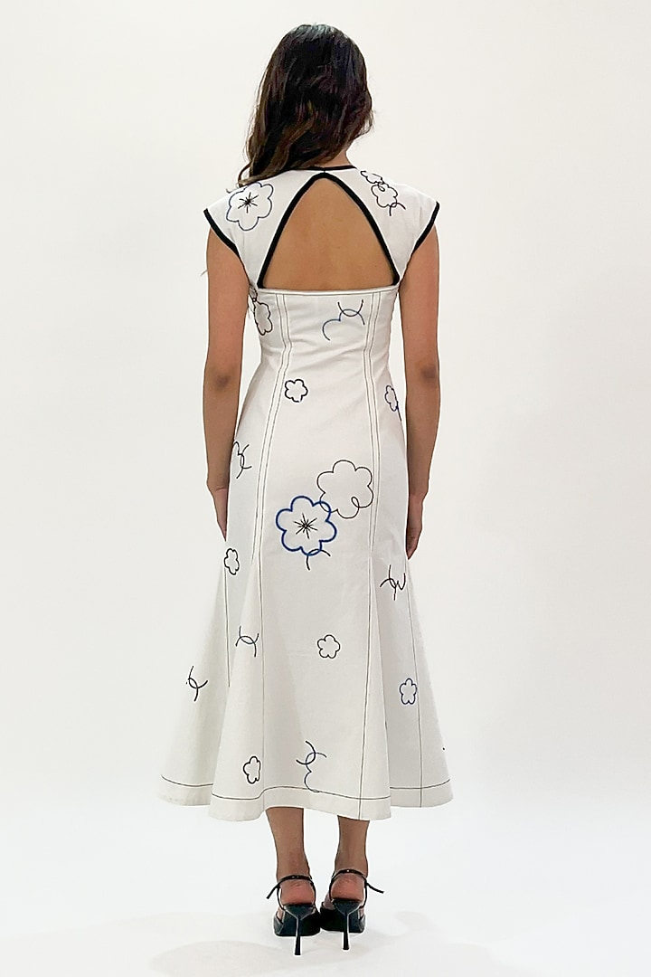White Cotton Sequins Embellished Backless Maxi Vacation Dress by LEH STUDIOS at Pernia's Pop Up Shop