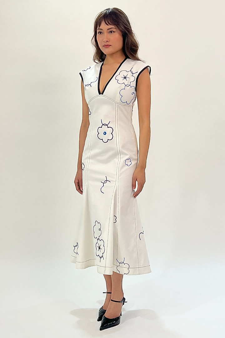 White Cotton Sequins Embellished Backless Maxi Vacation Dress by LEH STUDIOS at Pernia's Pop Up Shop
