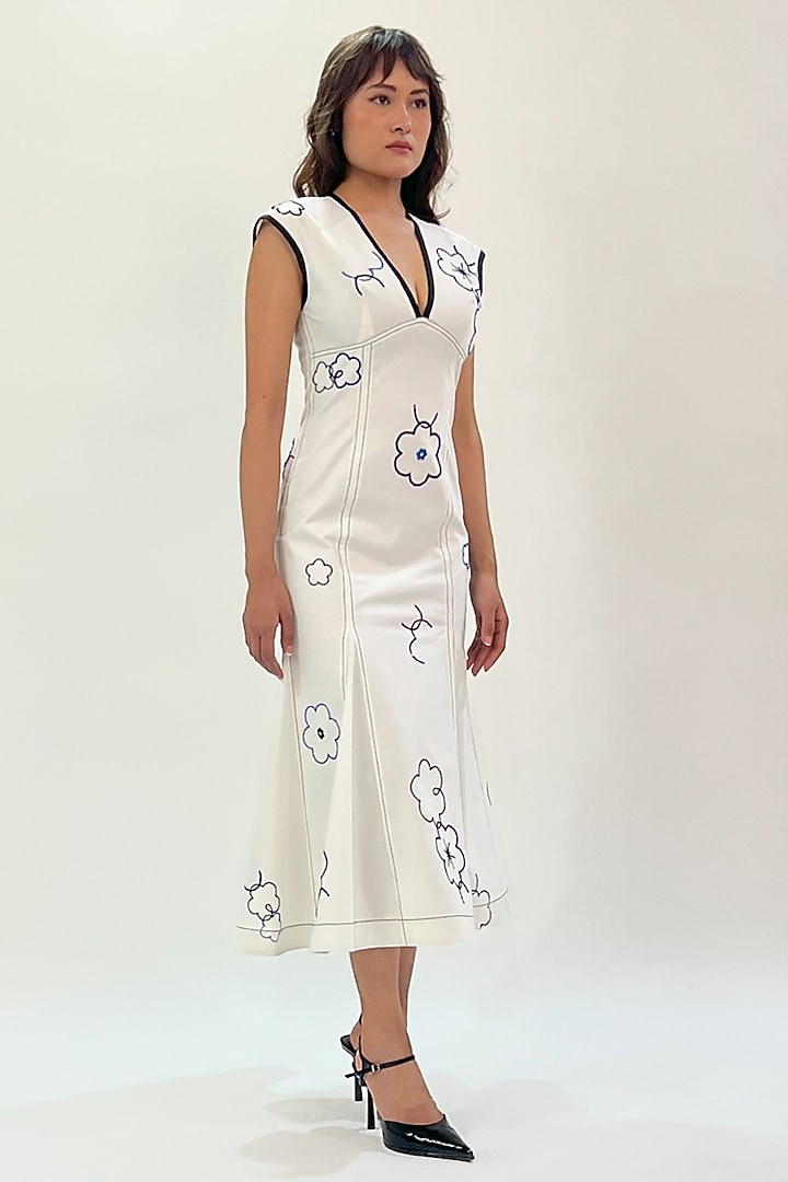 White Cotton Sequins Embellished Backless Maxi Vacation Dress by LEH STUDIOS at Pernia's Pop Up Shop