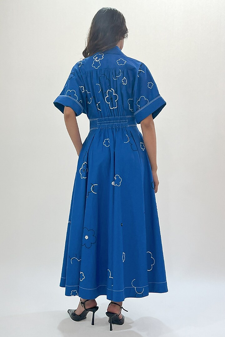 Blue Cotton Sequins Floral Embellished Maxi Vacation Dress by LEH STUDIOS at Pernia's Pop Up Shop