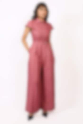 Plum Linen Pleated Jumpsuit with Belt by Leh at Pernia's Pop Up Shop