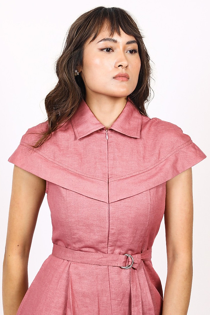 Plum Linen Pleated Jumpsuit with Belt by LEH STUDIOS at Pernia's Pop Up Shop