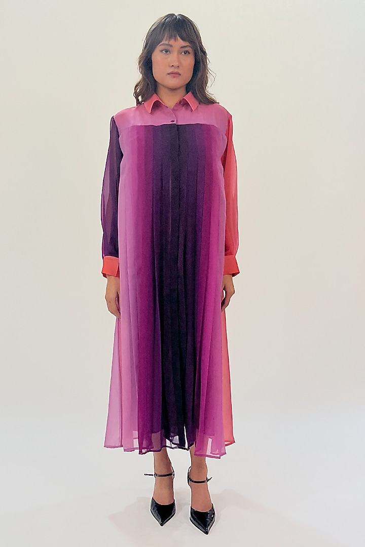 Multi-Colored Georgette Gradient Printed Maxi Vacation Dress by Leh at Pernia's Pop Up Shop